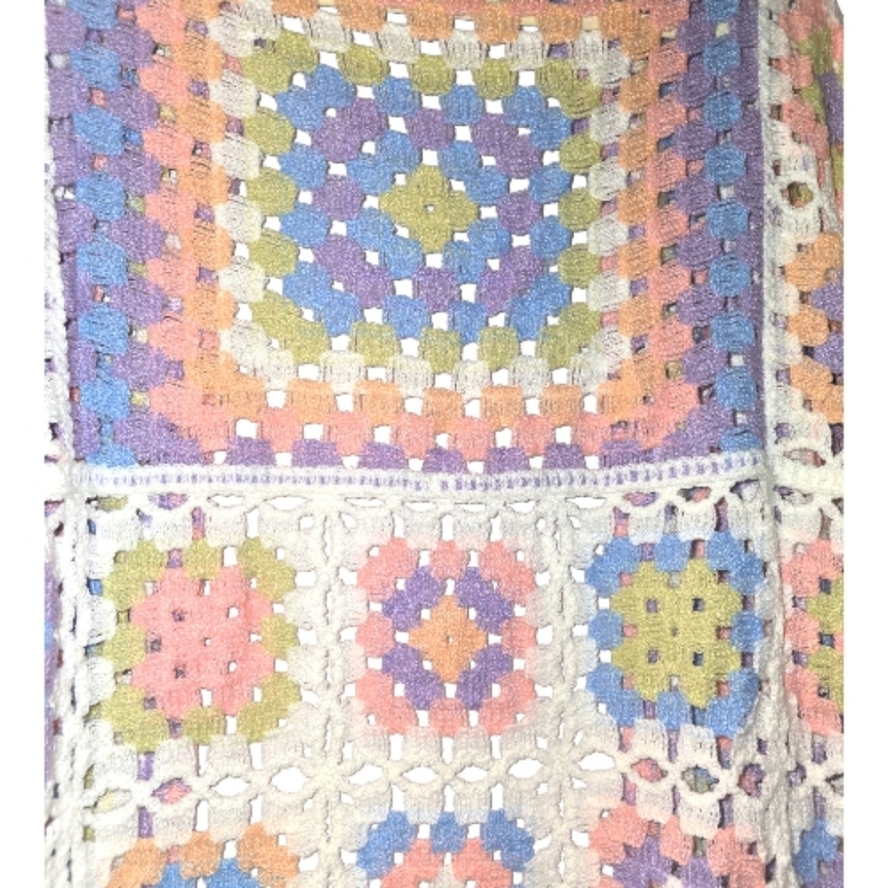 POL Pastel Crochet Granny Square Duster Kimono Cardigan OSFA - Picture 12 of 17